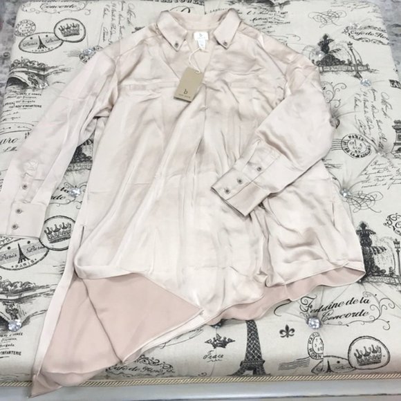 B New York Asymmetric Hem Shirt In Champagne - Picture 3 of 8
